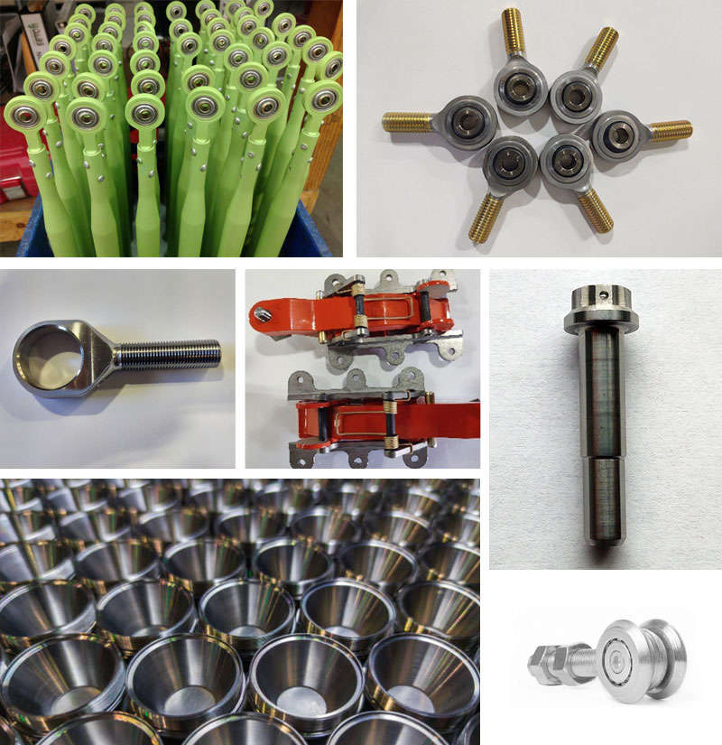 A collage of pictures showing various metal parts manufactured for aerospace and defense industries.